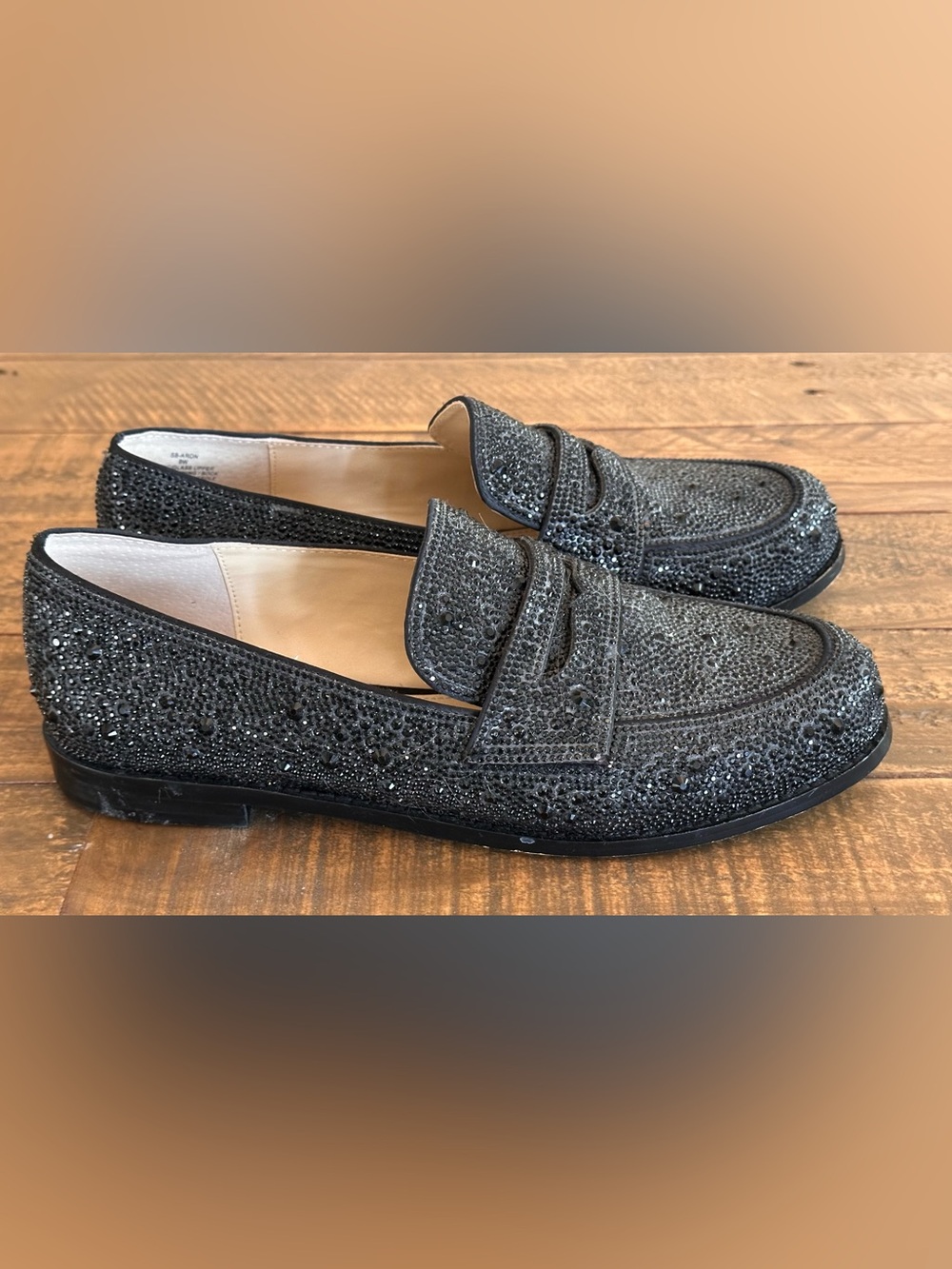 Betsey Johnson Aron Black Rhinestone Loafers Size 9W Sparkly Penny Loafers